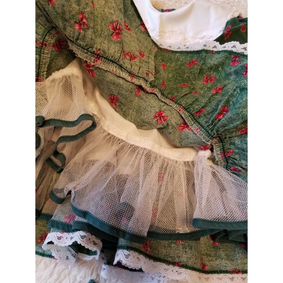 Lilo Childrens Dress Holiday Christmas Vintage Green Red Lace Ruffles 3T FLAWS - Picture 5 of 12